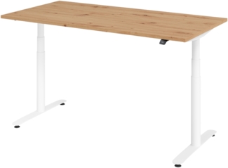 bümö elektrisch höhenverstellbarer Schreibtisch 160x80 cm mit Memory, Bluetooth & App-Steuerung - Schreibtisch höhenverstellbar elektrisch , elektrischer Schreibtisch Asteiche, Gestell weiß, XDLR-16-R-W