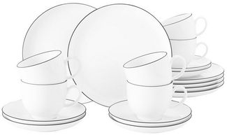 Seltmann Weiden Kaffeeservice Kaffeeservice 18-teilig - Lido Black Line - 1 Set (18-tlg), 6 Personen, Porzellan, Porzellan, spülmaschinenfest, mikrowellengeeignet, Made in Germany