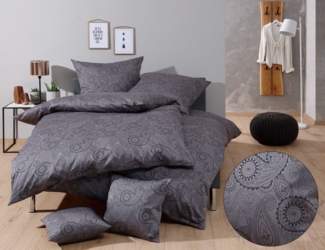 Bettwaesche-mit-Stil Mako-Satin Damast Paisley Bettwäsche "Davos" schwarz-grau Garnitur 200x200 + 2x 80x80