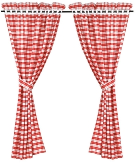 Joyswahl Vorhang (2 St), Stangendurchzug, blickdicht, 4-TLG. Set Karo-Muster Vorhangschals Küche Vorhänge mit Raffhalter