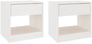 2er-Set Nachttische, Nachtschränke Weiß 40x31x40 cm Massivholz Kiefer