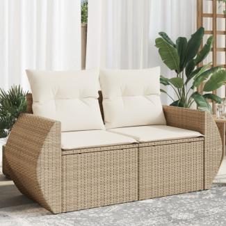 vidaXL Gartensofa mit Kissen 2-Sitzer Beige Poly Rattan 366080