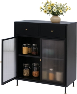Kommode HWC-O87, Schrank Sideboard Highboard, Staufächer Schubladen Industrial Metall Schilfglas 96 x 80 x 40 cm ~ schwarz