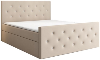 A&J MöbelLand GmbH Boxspringbett REINN mit Kristallknöpfen verziert. (Boxspringbett mit Bettkasten und gepolstertem Kopfteil. Inclusive Topper !, TOP ANGEBOT), Länge 216 cm Höhe 106 cm