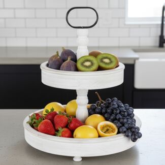 Etagere 2 Stöckig Servierplatte Weiß Servierständer Standetagere Etagenständer Obstschale Gebäckschale Vintage Kuchenstand