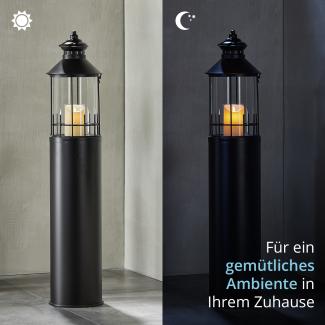 KHG Laterne Leuchtturm 99 cm mit LED-Kerze aus Metall/Glas in schwarz, Kerzenständer, Kerzenhalter, Outdoor und Indoor, Deko, Glaseinsatz, für Wohnzimmer, Balkon, Terrasse, Garten usw.