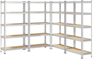 vidaXL Lagerregale mit 5 Böden 4 Stk. Silbern Stahl & Holzwerkstoff 3307591