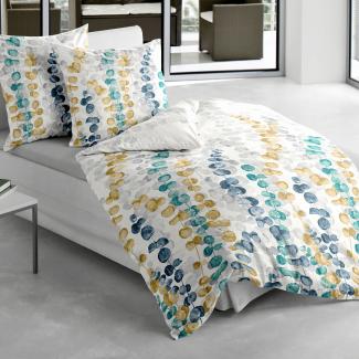 Traumschlaf Mako-Satin Bettwäsche Blumenranke blau|135x200 cm + 80x80 cm