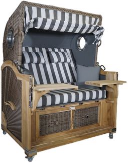 Strandkorb Teak XL grau / weiß 2½ Sitzer
