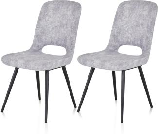 KHG Esszimmerstühle 2er Set, Polsterstuhl Hellgrau Mikrofaser Flachgewebe, Stuhlbeine Metall pulverbeschichtet, Küchenstuhl, Essstuhl für Esszimmer Küche Büro