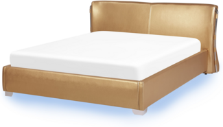 Lederbett gold Lattenrost 160x200 cm mit LED-Beleuchtung bunt PARIS