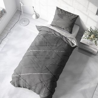 Visaggio Bettwäsche Hochwertige Polycotton Bettbezug in 6 Größen, Renforcé, 2 teilig, schlichtes Streifen Design mit Wendeseite, Beige, Grau und Grün