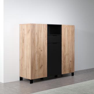 Highboard Kendo in Eiche Tabak und schwarz 125 x 117 cm