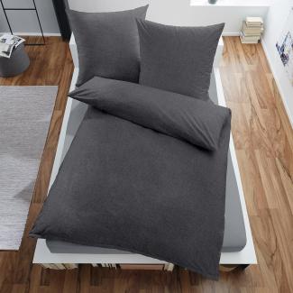 Traumschlaf Uni Melange Flanell Bettwäsche Classic|160x210 cm + 65x100 cm| anthrazit