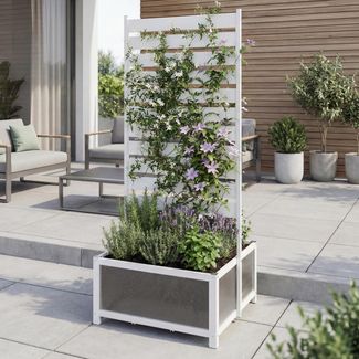 Aluminium Beet mit Rankgitter HWC-P97, Blumenkasten Pflanzkübel Spalier, 110x60x75cm ~ weiß