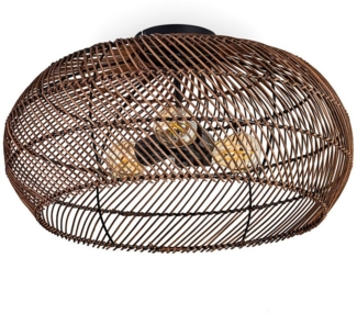 hofstein Deckenleuchte moderne Deckenlampe aus Metall/Rattan in Schwarz/Dunkelbraun, ohne Leuchtmittel, Boho-Design Deckenleuchte,Lichteffekt, Ø50cm, 3xE27, ohne Leuchtmittel