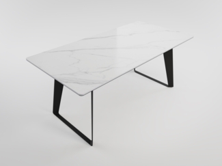 Esszimmertisch FLORINT 180x90 cm weiße Keramikplatte schwarze Design-Tischkufen : Weiss