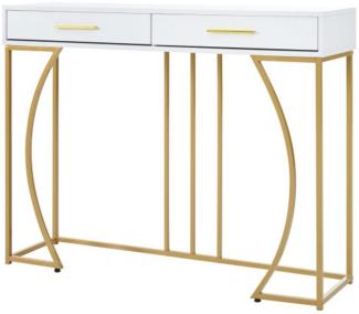 Flieks Konsolentisch (1-St, 110x32x85 cm), Flurtisch mit 2 Schublade Beistelltisch Sofatisch, Weiß/Gold