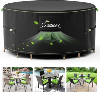 UIRWAY Gartenmöbel Abdeckung Ø 163x71 cm 420D Oxford Rund Abdeckhaube