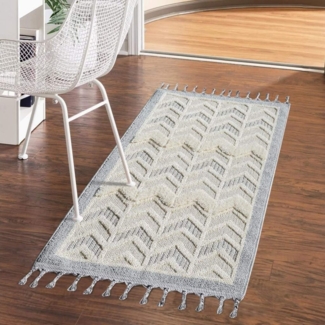 Carpet City Hochflor-Teppich VALENCIA 920, rechteckig, Höhe: 20 mm, Läufer, Boho-Stil, Hochtief-Muster/ 3D-Effekt, mit Fransen