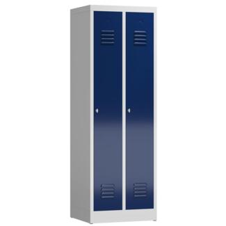 ClassiX Garderobenschrank, 2 Abteile, 1800 x 590 x 500 mm, lichtgrau/enzianblau