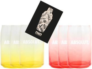 Absolut Gläser-Set Absolut Vodka 6er Set Longdrink Glas Tumbler farbig - Gelb und Rot