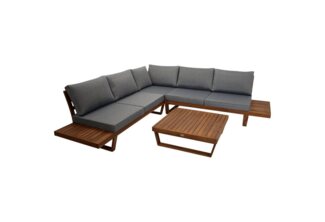 DEGAMO Gartenlounge-Set CARTAGENA, (1-tlg), Ecksofa 250x250 cm, Akazie geölt, Polster grau