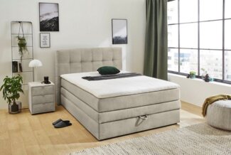 Boxspringbett Antonia De Luxe / Amy , Stoff , Beige, Grau , 154 x 117 x 217 cm