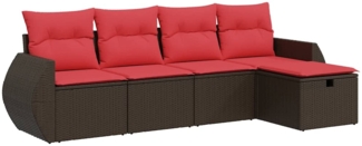 vidaXL 5-tlg. Garten-Sofagarnitur mit Kissen Braun Poly Rattan 3325570