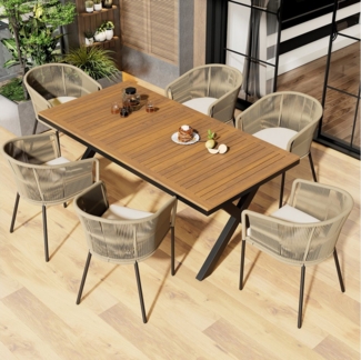 MODFU Gartenlounge-Set Garten-Lounge-Set, (7-tlg, mit 6 Sessel und 1 Tisch, Fußpolstern,sechs Sitzkissen), aus Seil,abnehmbar und waschbar
