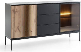 Sideboard Sento Kommode 154x39x83cm MDF schwarz Wotan Eiche