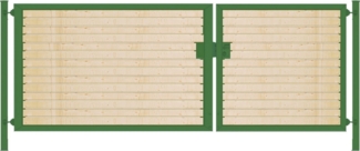 Elektrisches Einfahrtstor Premium-Line (2-flügelig) mit Holzfüllung waagerecht asymmetrisch grün B: 450 cm H: 120 cm