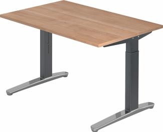 bümö manuell höhenverstellbarer Schreibtisch 120x80 in Nussbaum, Gestell in graphit/alu - PC Tisch höhenverstellbar & klein, höhenverstellbarer Tisch Büro, kleiner Computertisch verstellbar, X12-N-GC