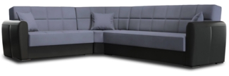 Dmora Schlafsofa mit Halbinsel Gaillardia, Ecksofa mit Stauraum aus Kunstleder und Stoff, Sofa mit Klick-Klack-Öffnung, 305 x 238 x 91 cm, Schwarz und Grau