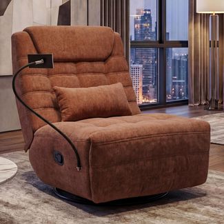 Relaxsessel HWC-P92, TV-Sessel Fernsehsessel, drehbar Kippfunktion Handyhalterung, Stoff Chenille (260g/m²) ~ terrakotta