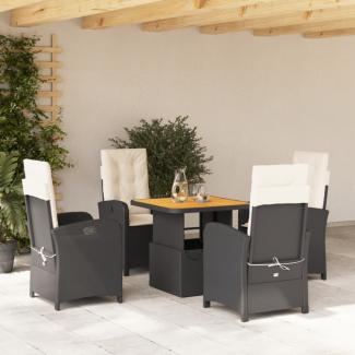 vidaXL 5-tlg. Garten-Essgruppe mit Kissen Schwarz Poly Rattan