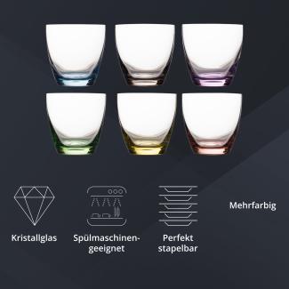 Peill+Putzler Germany 6er Set Longdrinkgläser mit buntem Boden, 350 ml Volumen, mehrfarbige Trinkgläser, Wassergläser in 6 Farben, Coctailgläser, spühlmaschinengeeignet & pflegeleicht