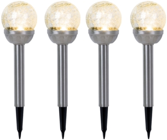 4er Set LED Solarleuchte, Glaskugel, Erdspieß, H 34,5 cm