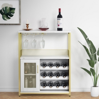 GarveeMore Weinschrank,Barschrank mit Glashalter und Netztür,industrielles Sideboard Weinlagerschrank mit abnehmbarem Weinregal und Stauraum,69 x 35 x 92 cm