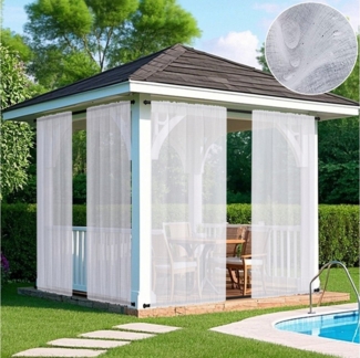 BTTO Gardine Outdoor Vorhang Winddicht & Wasserdicht,Terrassenvorhang, (2 St), transparent, Oben und unten mit Stangentasche
