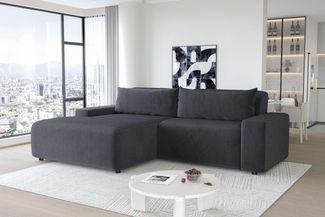 99rooms Tivoli Ecksofa Cordstoff POSO Graphit Links mit Kissen