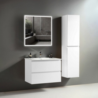 Alpenberger Badmöbel-Set - Badschrank Badezimmer Schrank, (Led Spiegel Bad, Badezimmerspiegel mit Beleuchtung), Waschbecken mit Unterschrank 80 cm Breit und Hochschrank