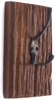 Garderobenbrett Board Massivholz, Doppelhaken braun