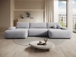 Vente-unique - DAVISO Sofa Stoff Grau - B 163 cm x H 87 cm x L 360 cm