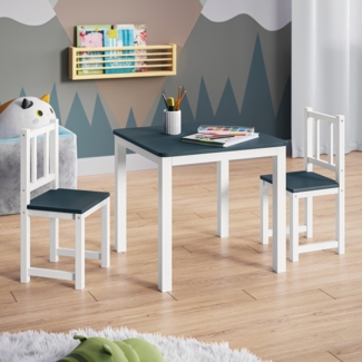 Bellabino 'Sora' Kindersitzgarnitur, weiß/anthrazit, Kindersitzgruppe aus 2x Stuhl und 1x Tisch, Kiefer, ab 2 Jahren