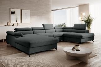Wohnlandschaft U-Form Schlafsofa BASTIEN in Stoff Whisper Forest Ottomane Links