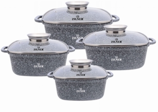 Zilner Topf-Set Schöne graue quadratischen Töpfe Glasdeckel Bräter Steinbeschichtung, Aluminiumguss, Aluminium, Keramik, Edelstahl (2.8L 20x20 cm / 3.5L 22x22 cm / 4.4L 24x24 cm / 5.5L 26x26 cm, 8-tlg, Es ist eine perfekte Geschenkidee für jeden Anlass...