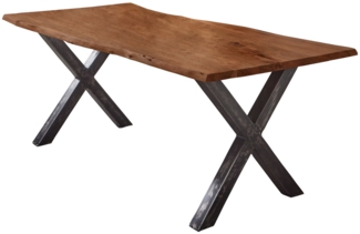Esstisch Baumkante massiv Akazie nussbaum 160x85 X-Gestell Vintage FREDERIK 527881