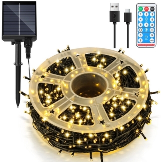 Clanmacy LED-Lichterkette 30M 300 LED Solar Lichterkette Solarleuchte Außen Garten Warmweiß, Wasserdicht