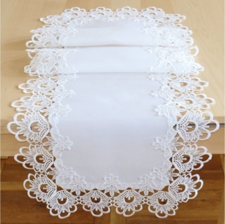 matches21 HOME & HOBBY Tischdecke Tischläufer INES Spitzenbordüre Vintage weiß Polyester 40x140 cm (1-tlg), Pflegeleicht & waschbar bei 30 °C